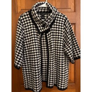 Alexandra Bartlett Open-Face Houndstooth Cardigan Sweater Womens 2X Wool-Blend